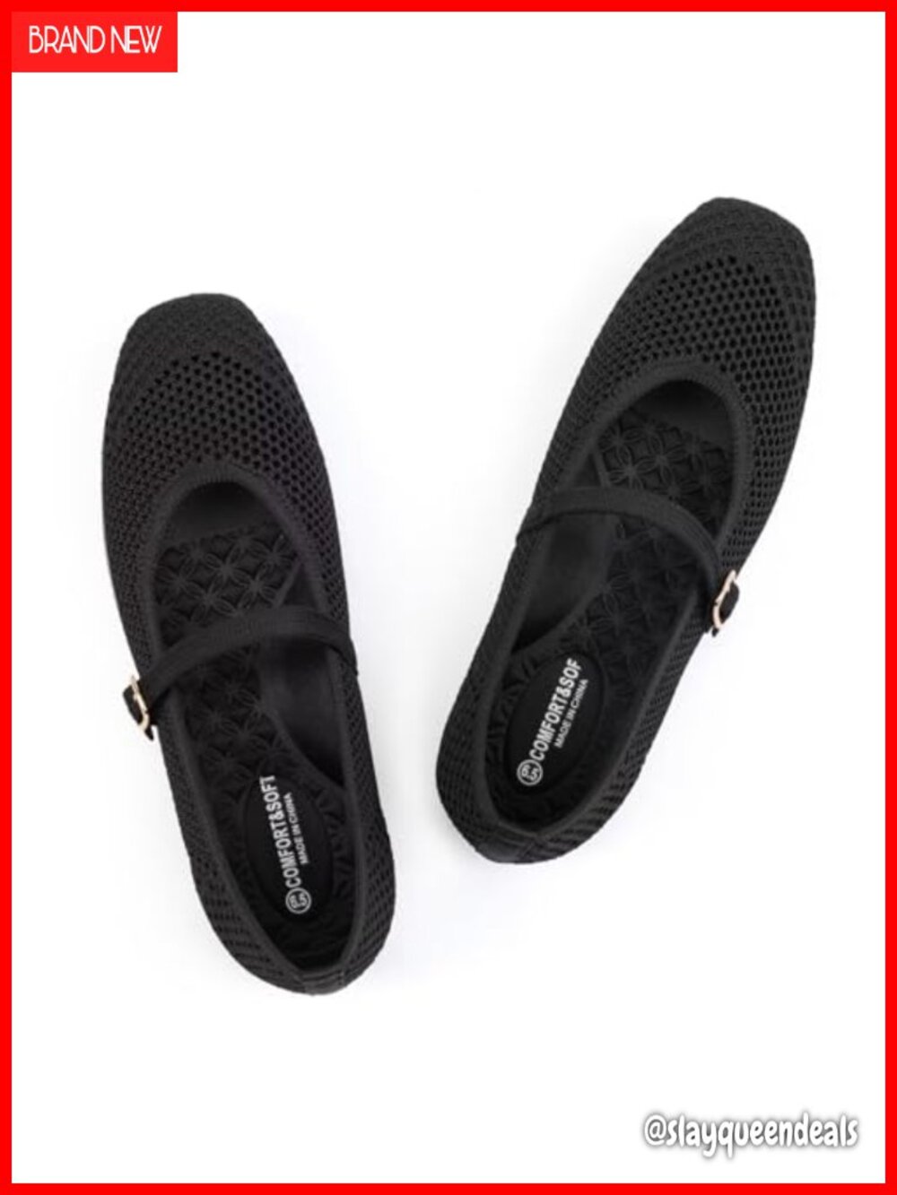 Frank Mully Womens Knitted Mesh Square Toe Slip On Flats Comfort Work Shoes
